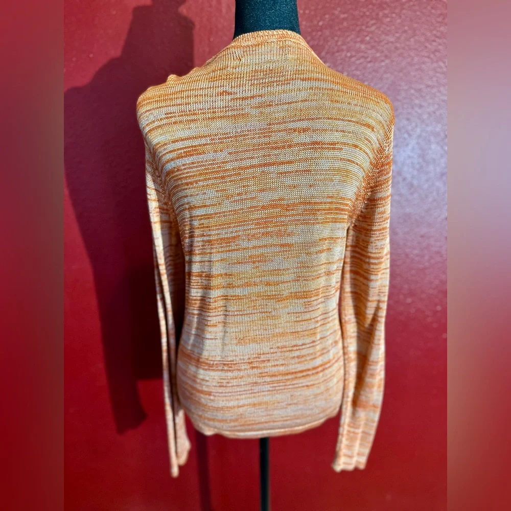 Dana Buchman Orange Cream Striped Knitted Cardigan, Size M - Picture 2 of 8